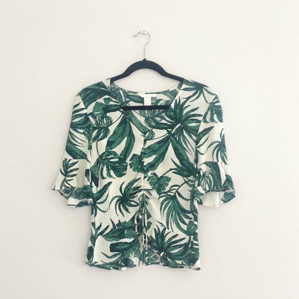 H&M Tropical Leaf Print Blouse | XS |